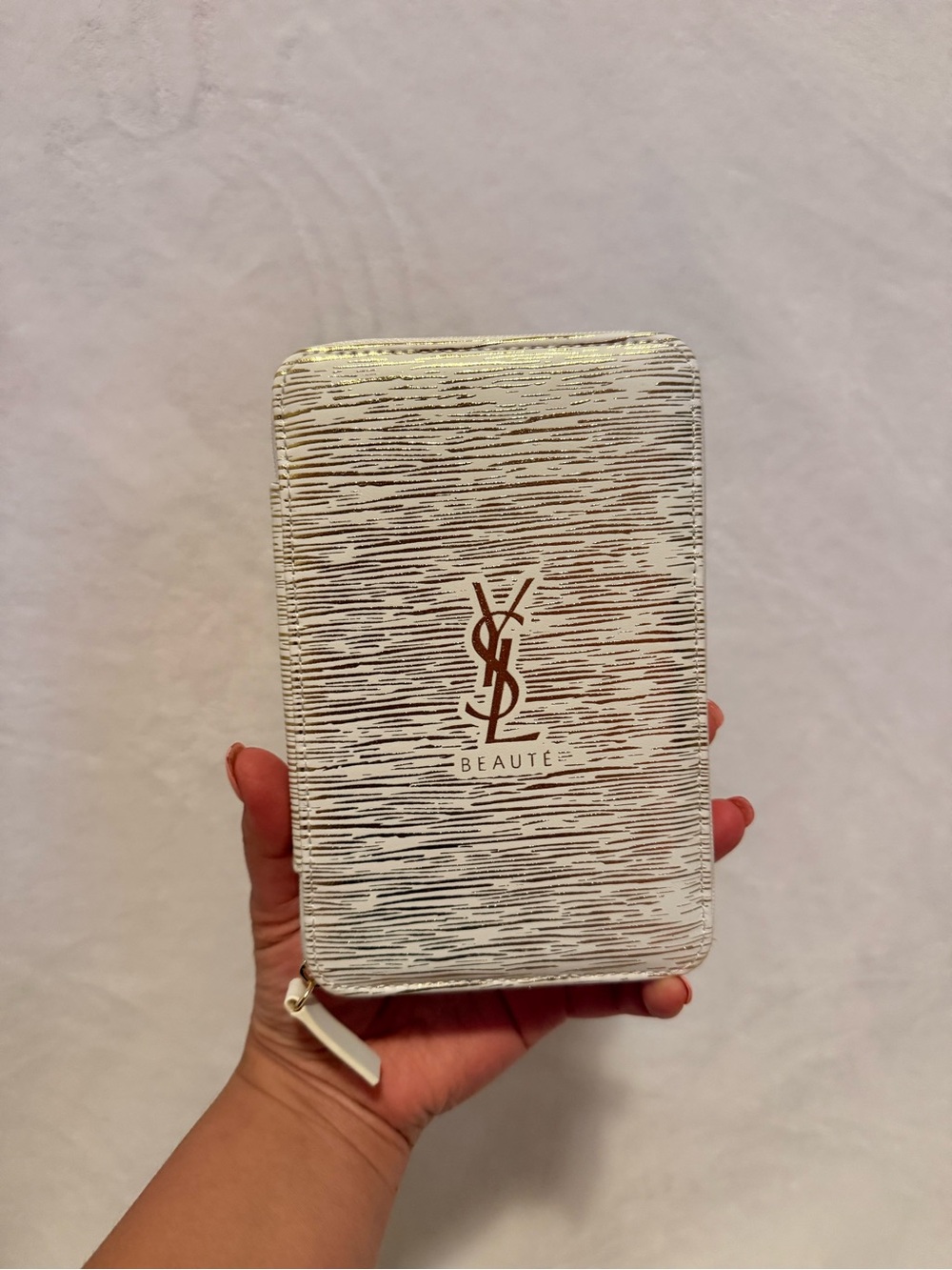 Yves Saint Laurent (YSL) Beauté White and Gold Cosmetic Pouch